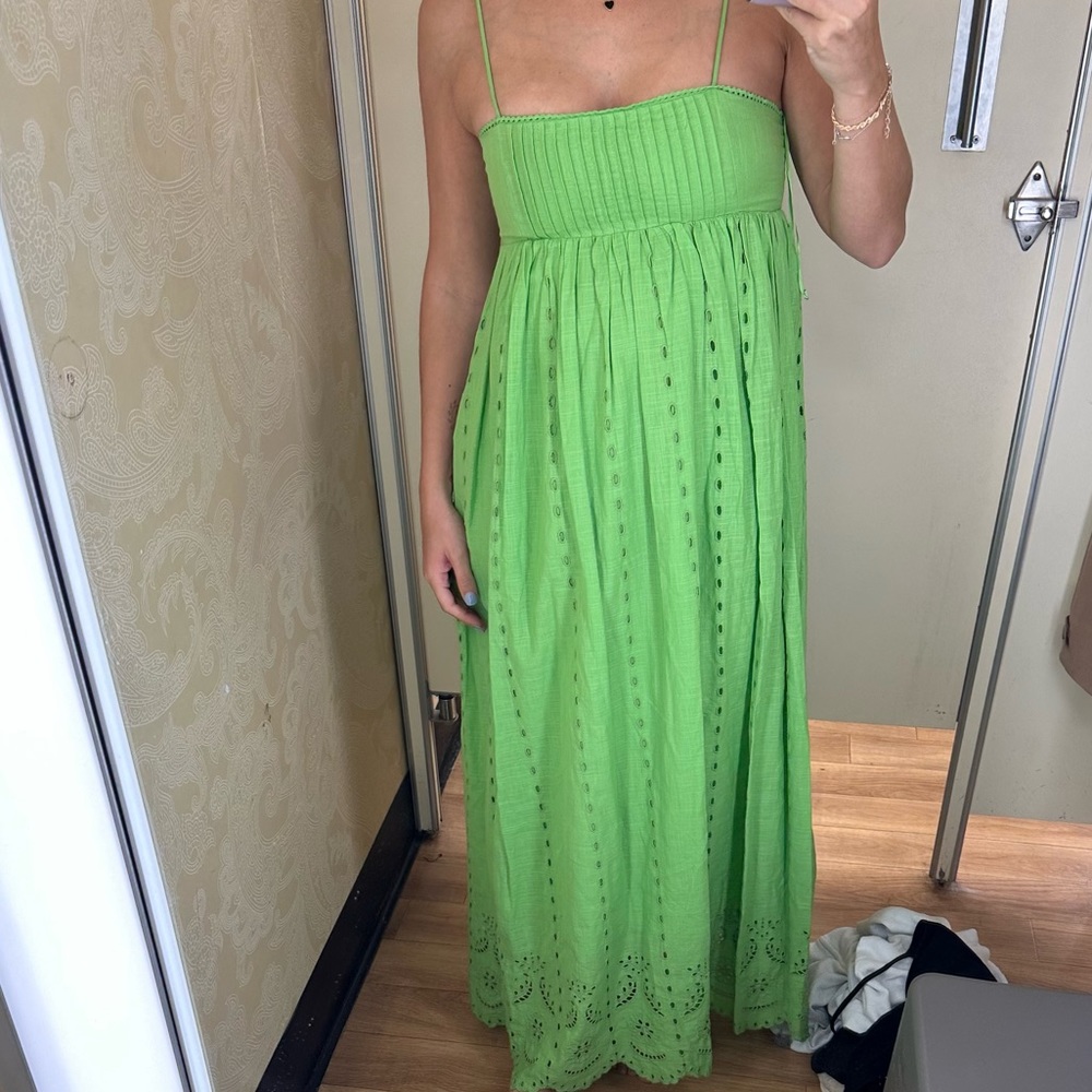 Green maxi dress with eyelet detailing